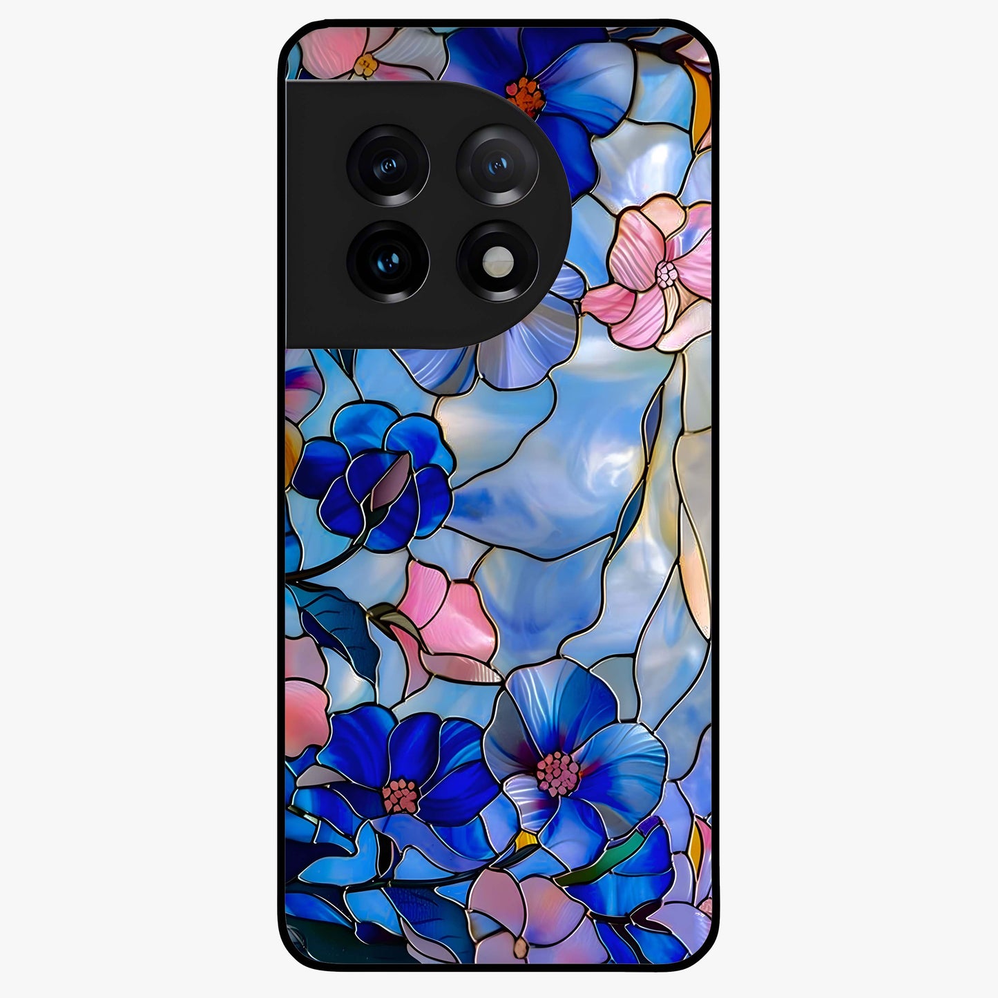 Eternal Floral Stained Glass Case for 1+11 elegant front view featuring stained glass inspired floral artwork