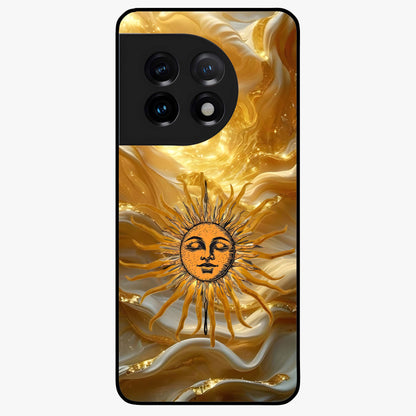 Eternal Golden Glow Glass Case for 1+11 radiant front view featuring warm golden artistic artwork