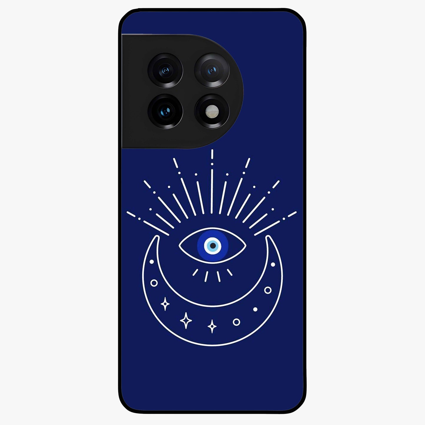 Evil Eye With Blue Themed Collage Glass Case for 1+11 artistic front view featuring blue collage style evil eye artwork