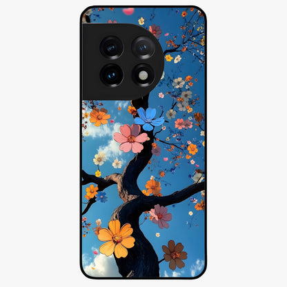 Floral Tree Glass Case for 1+11 elegant front view featuring blooming tree artwork