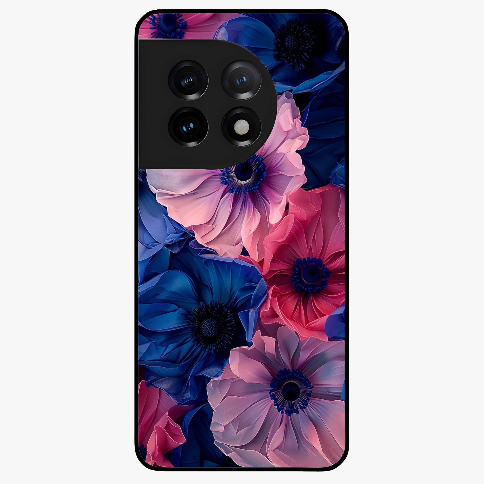 Flower Paper Art Pattern Glass Case for 1+11 creative front view featuring layered paper style floral artwork