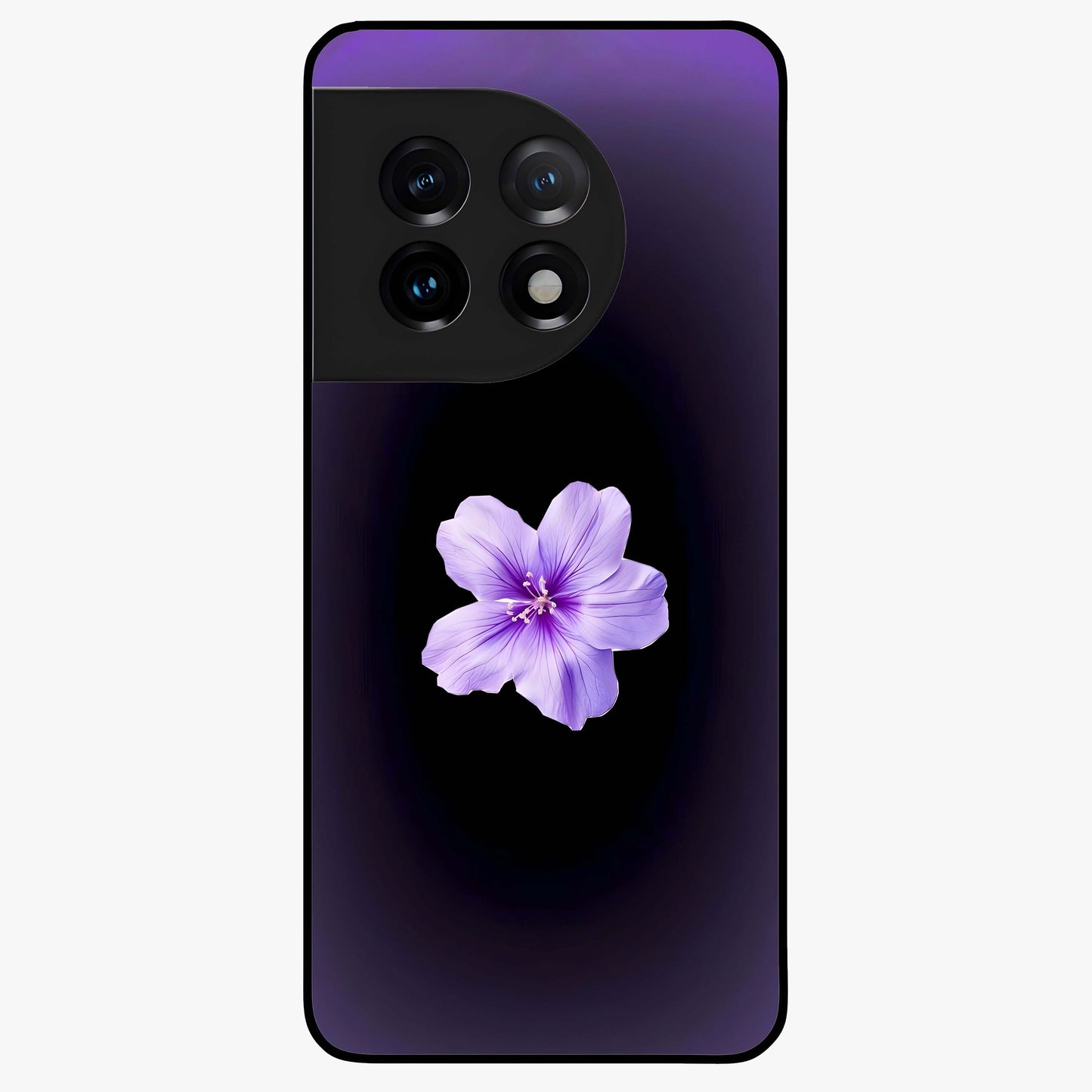 Flower on Soft Violet Gradient Glass Case for 1+11 elegant front view featuring floral artwork over smooth violet gradient
