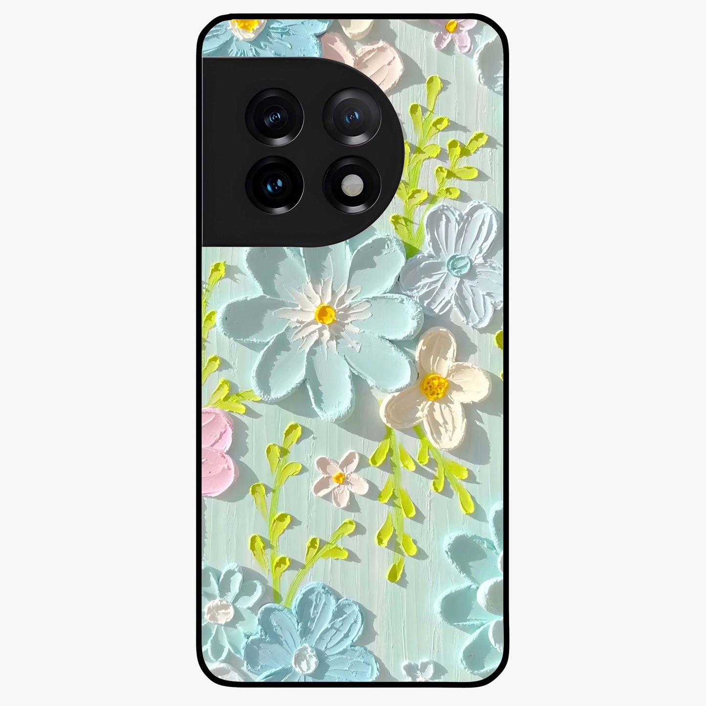 Frosted Petal Garden Glass Case for 1+11 soft front view featuring delicate floral artwork with frosted aesthetic tones