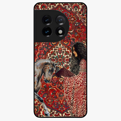 Girl With Horse Glass Case for 1+11 elegant front view featuring artistic illustration of girl and horse