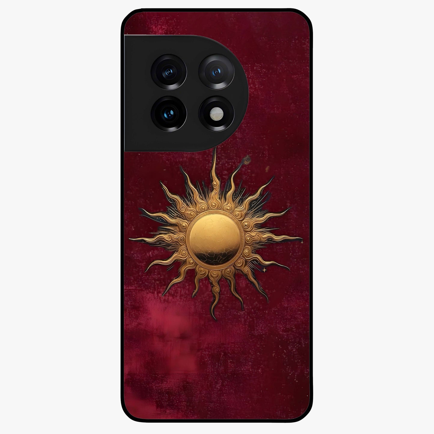 Golden Bloom Fields Glass Case for 1+11 serene front view featuring glowing floral field artwork