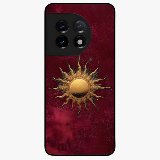 Golden Bloom Fields Glass Case for 1+11 serene front view featuring glowing floral field artwork