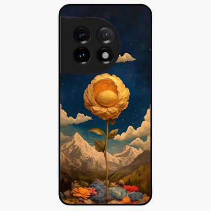 Golden Blossom Elegance Glass Case for 1+11 graceful front view featuring refined golden floral artwork