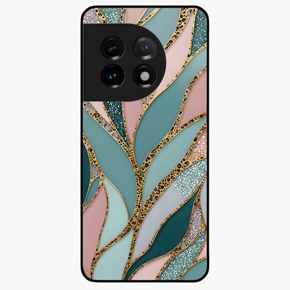 Golden Lotus Glow Glass Case for 1+11 serene front view featuring radiant lotus artwork in golden hues