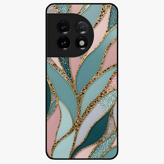 Golden Lotus Glow Glass Case for 1+11 serene front view featuring radiant lotus artwork in golden hues