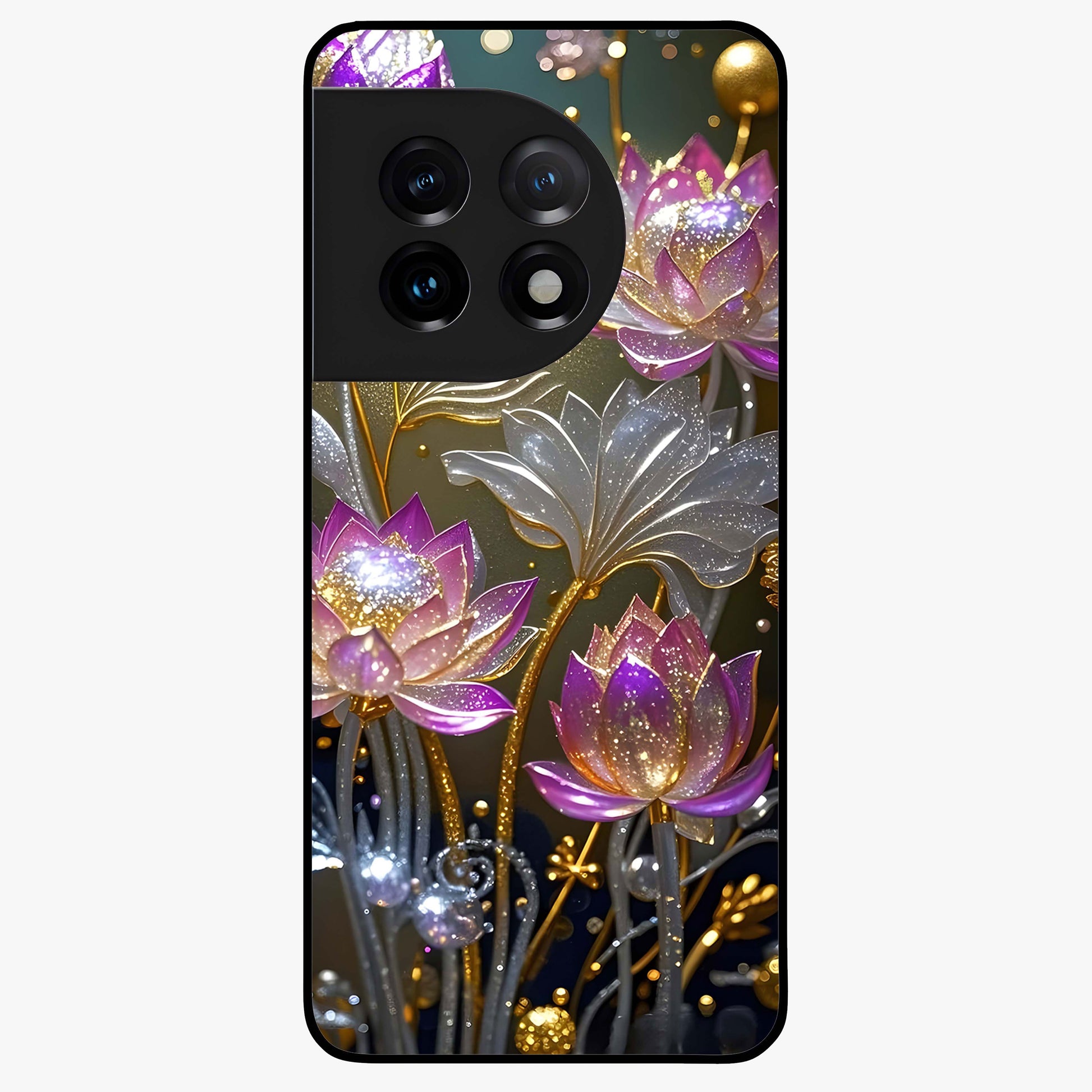 Golden Mind Moment Glass Case for 1+11 artistic front view featuring abstract golden inspired artwork