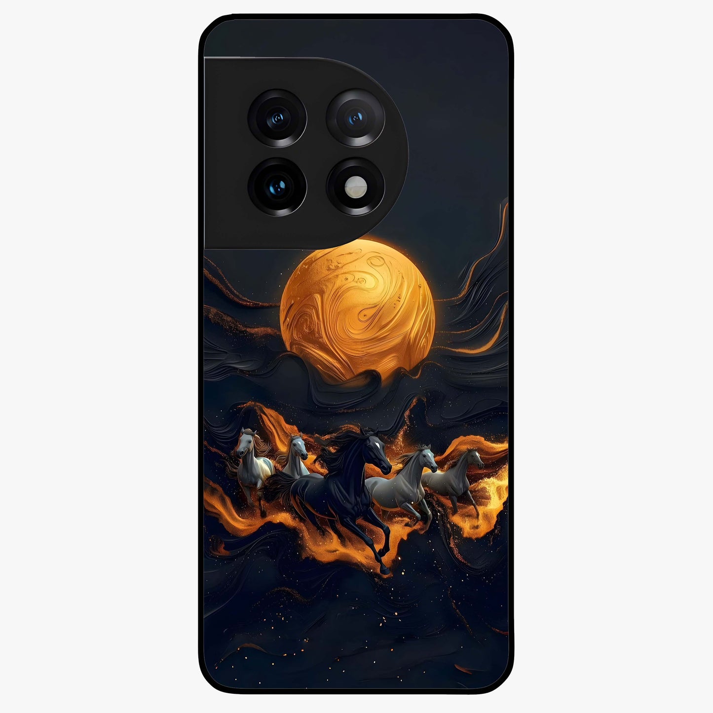 Golden Sun Majesty Glass Case for 1+11 radiant front view featuring majestic sun artwork in golden hues
