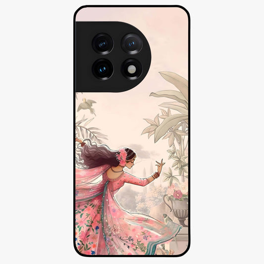 Graceful Garden Rhythm Glass Case for 1+11 elegant front view featuring flowing floral garden artwork