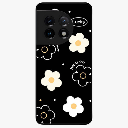 Happy Day Daisy Glass Case for 1+11 cheerful front view featuring bright daisy floral artwork