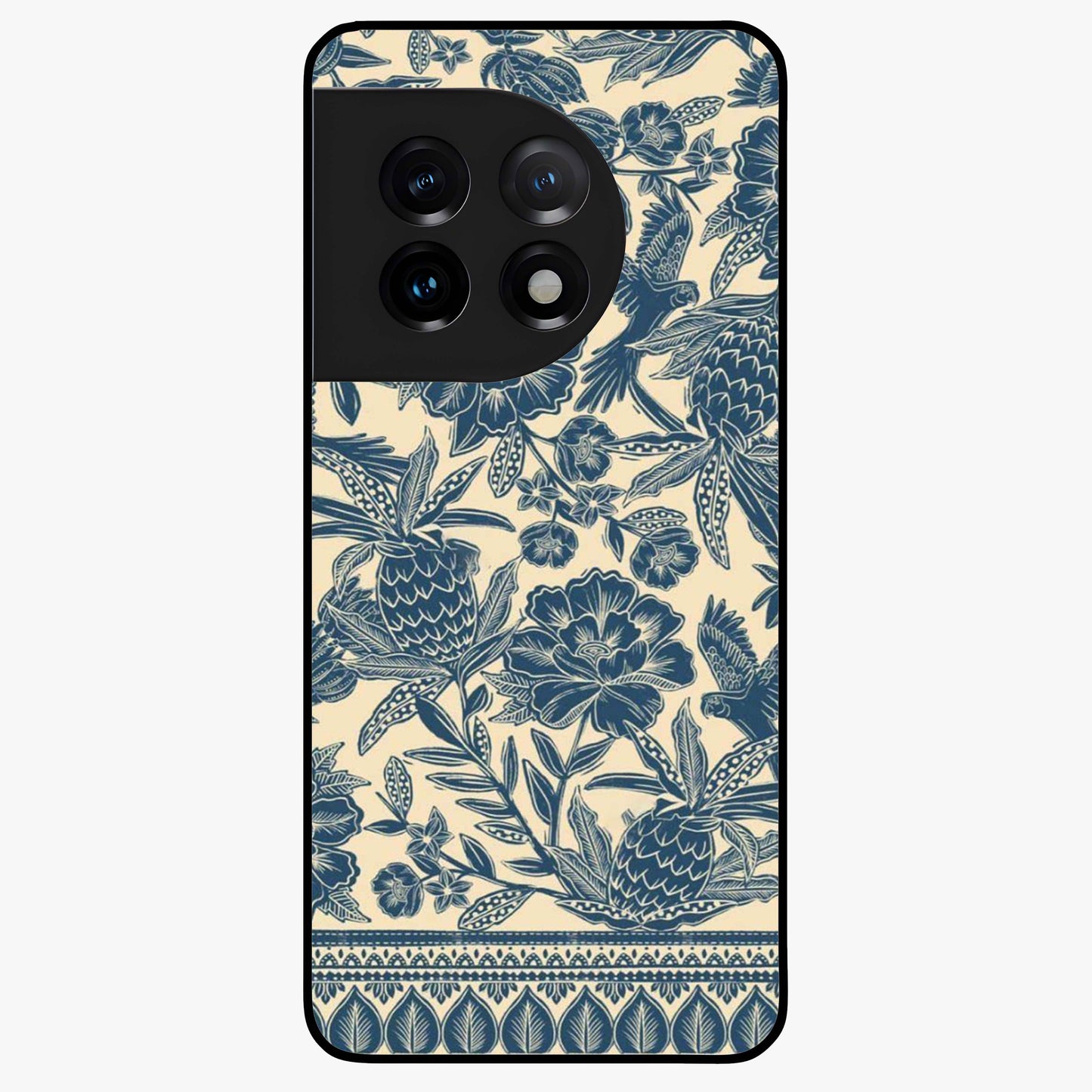 Heirloom Wild Bloom Glass Case for 1+11 elegant front view featuring vintage inspired wild floral artwork