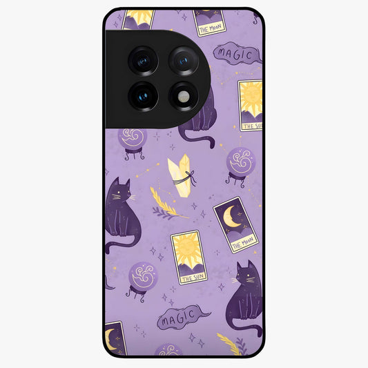 Humble Magic Cats Glass Case for 1+11 showing full back design in clean flat view with whimsical cat artwork and glossy glass finish.