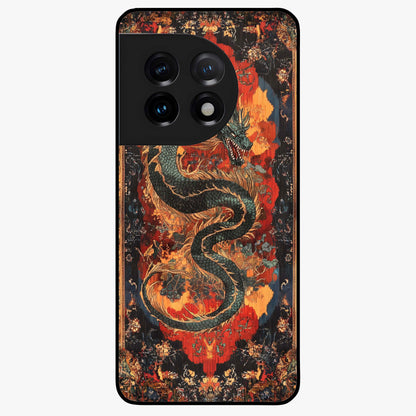 Inferno Dragon Soul Glass Case for 1+11 showing full back design in clean flat view with blazing dragon artwork and glossy glass finish.