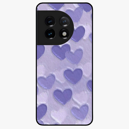 Lavender Paper Hearts Glass Case for 1+11 cute front view featuring layered heart artwork in soft lavender tones