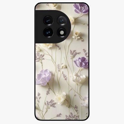 Lilac Breeze Harmony Glass Case for 1+11 soft front view featuring gentle lilac inspired artwork