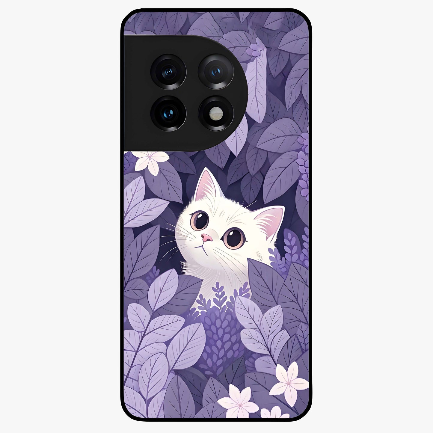 Lilac Hide Peek Cat Glass Case for 1+11 adorable front view featuring playful cat artwork in lilac tones