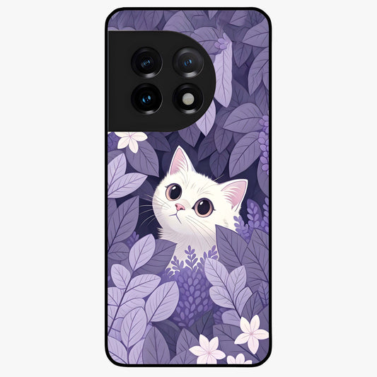 Lilac Hide Peek Cat Glass Case for 1+11 adorable front view featuring playful cat artwork in lilac tones