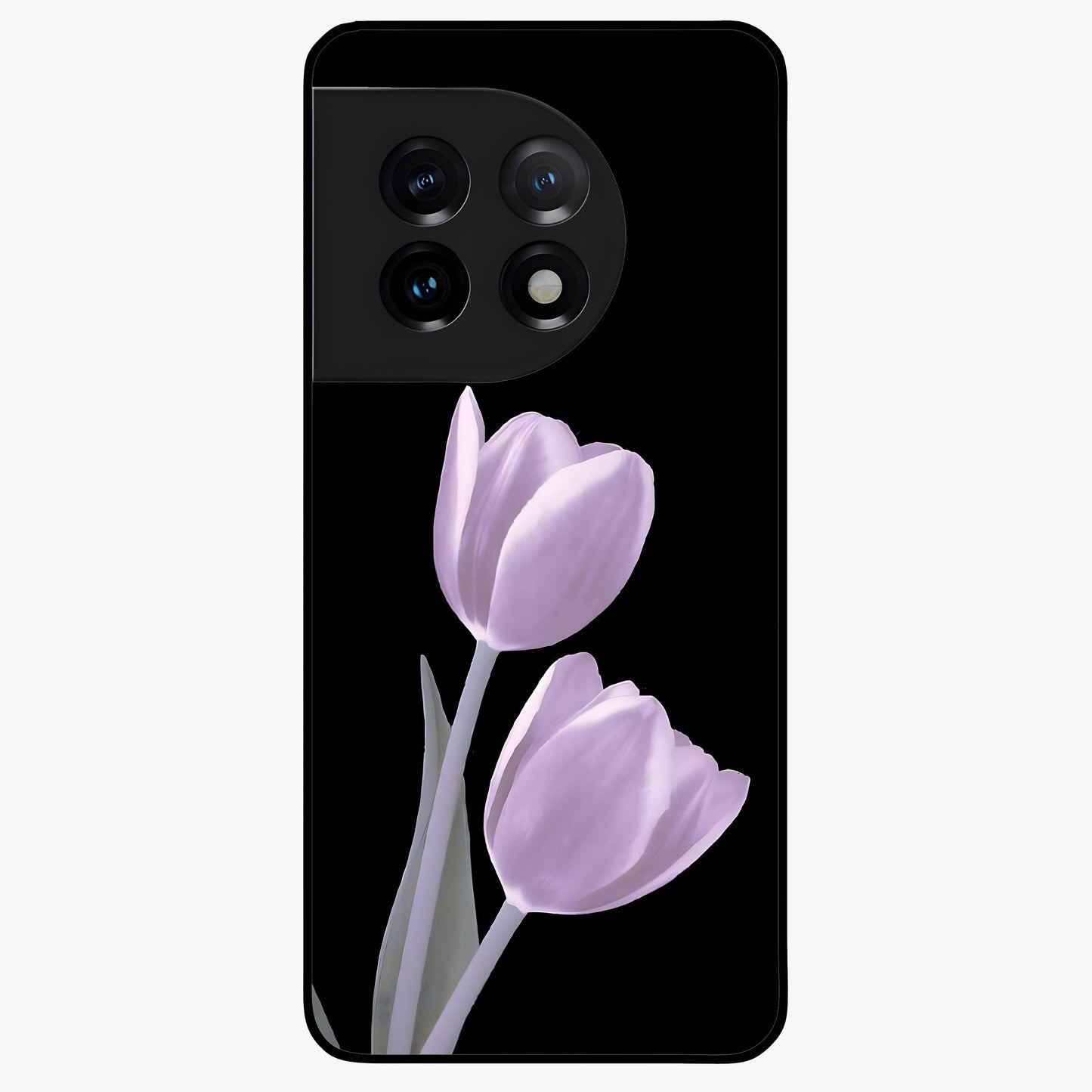 Lilac Tulip Flowers Glass Case for 1+11 elegant front view featuring tulip floral artwork in soft lilac tones