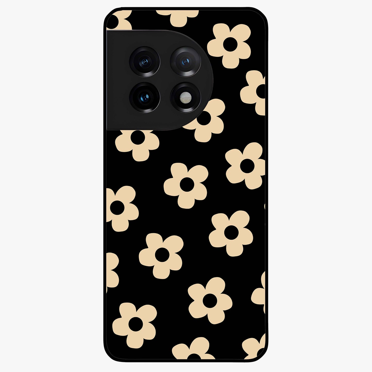 Little Daisy Flower Retro Pattern Glass Case for 1+11 cheerful front view featuring retro daisy floral pattern artwork
