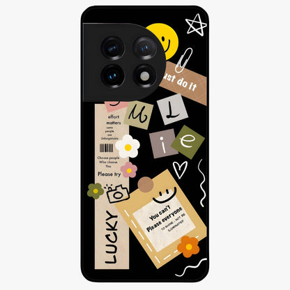Lucky Aesthetic Collage Case Glass Case for 1+11 vibrant front view featuring layered aesthetic collage artwork