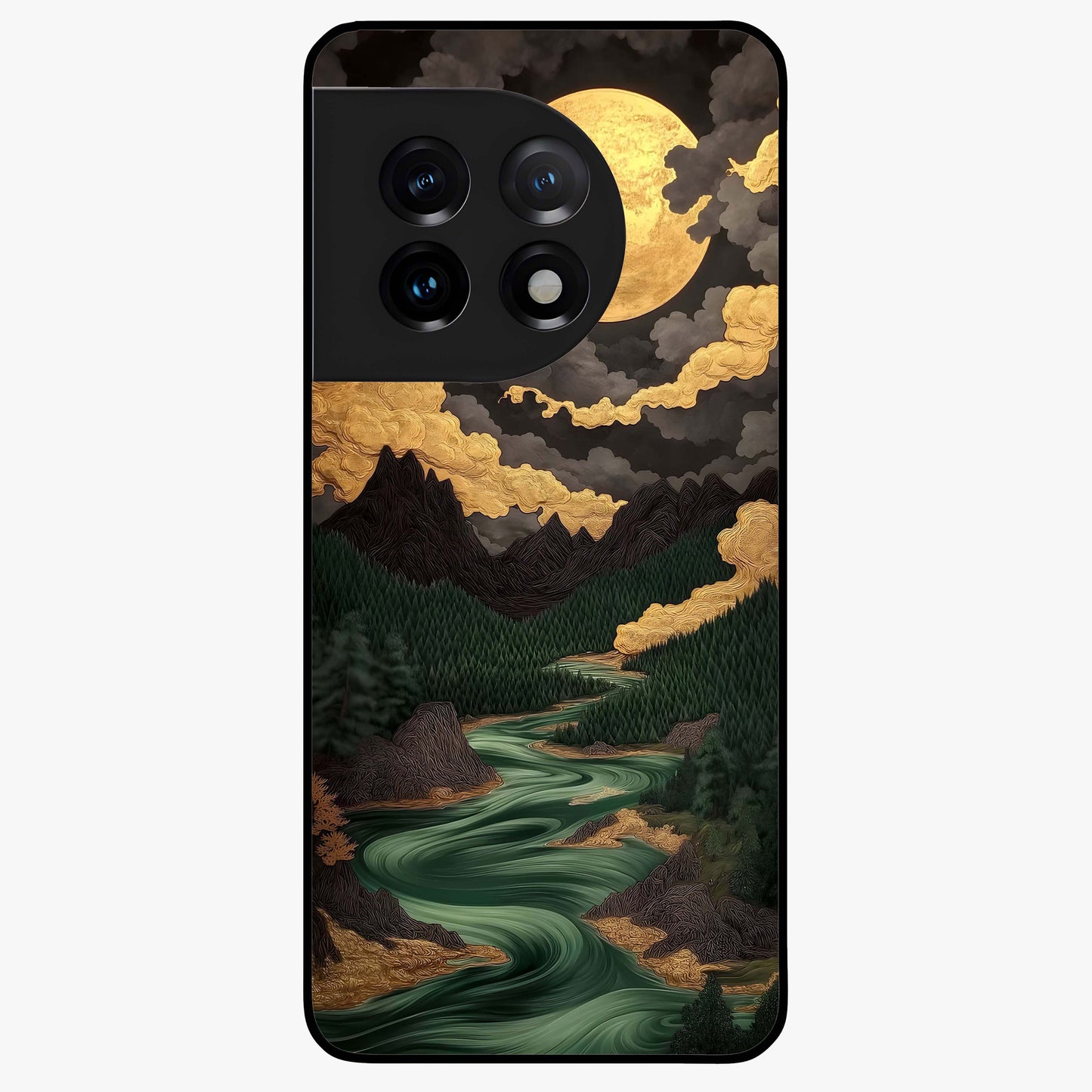 Lunar Silk Garden Glass Case for 1+11 elegant front view featuring floral artwork with soft lunar tones