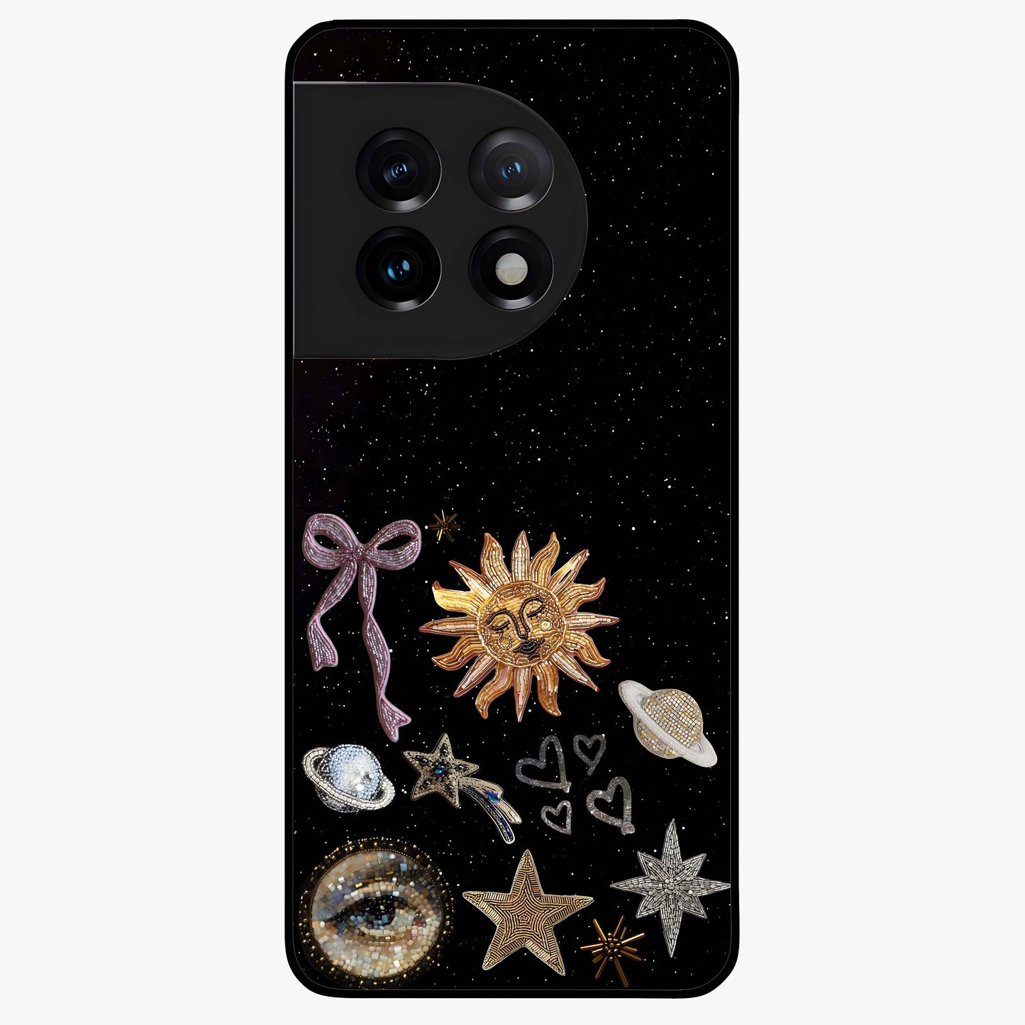 Magical Jewelry Vibe Glass Case for 1+11 glamorous front view featuring jewel inspired artistic artwork