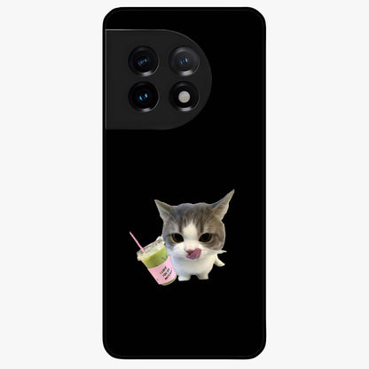 Matcha Cat Style Glass Case for 1+11 adorable front view featuring cute cat artwork in matcha green tones