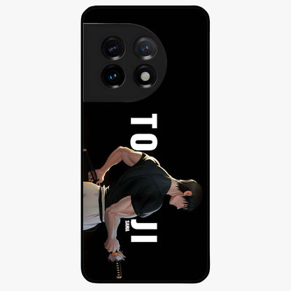 Midnight Blade Resolve Glass Case for 1+11 intense front view featuring sharp blade inspired artwork in dark tones