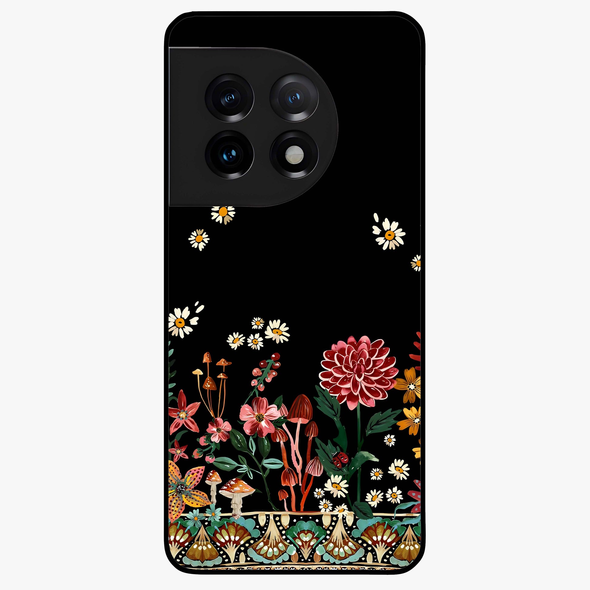 Midnight Bloom Pattern Glass Case for 1+11 elegant front view featuring floral artwork on deep night background