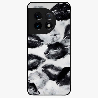 Midnight Kiss Marks Glass Case for 1+11 bold front view featuring romantic kiss mark artwork on dark background