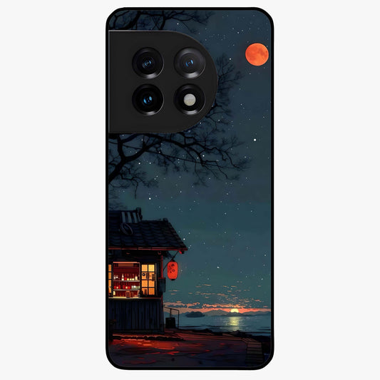 Midnight Lantern Glow Glass Case for 1+11 serene front view featuring glowing lantern artwork under night sky