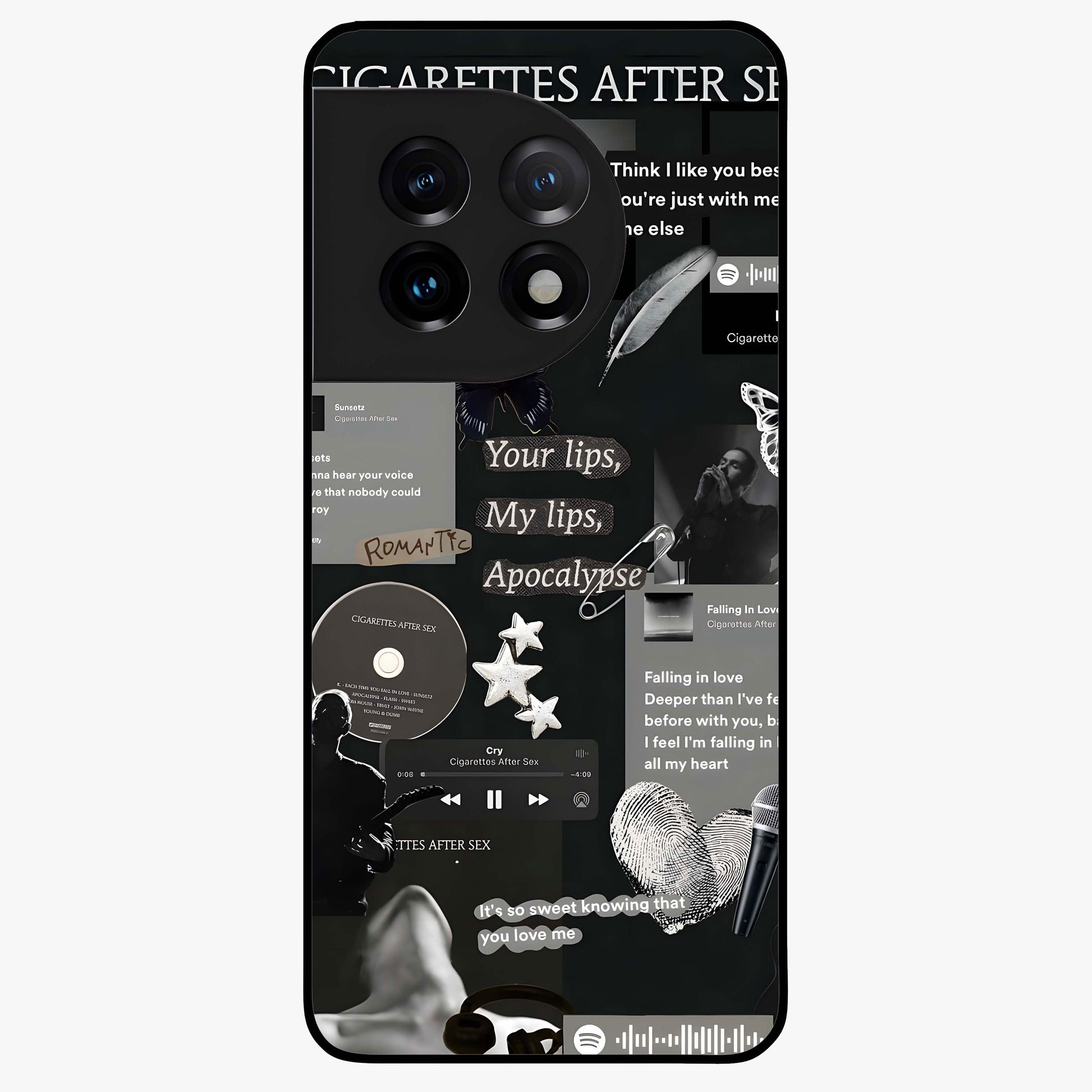 Midnight Love Glass Case for 1+11 romantic front view featuring subtle love inspired artwork in dark tones