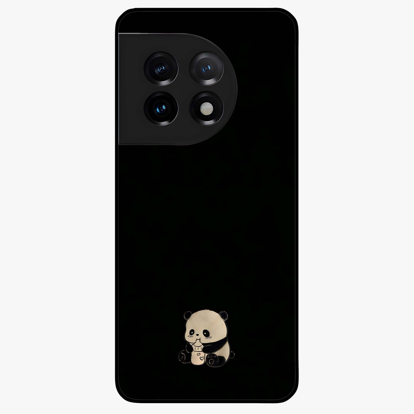 Midnight Panda Love Glass Case for 1+11 adorable front view featuring cute panda artwork on dark background