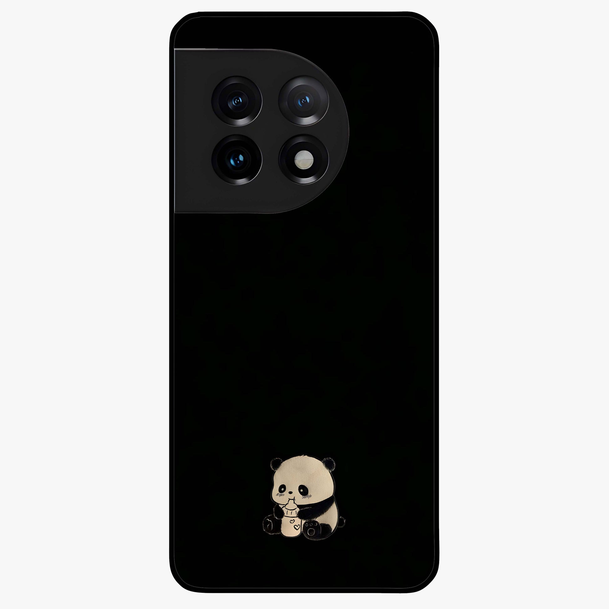 Midnight Panda Love Glass Case for 1+11 adorable front view featuring cute panda artwork on dark background