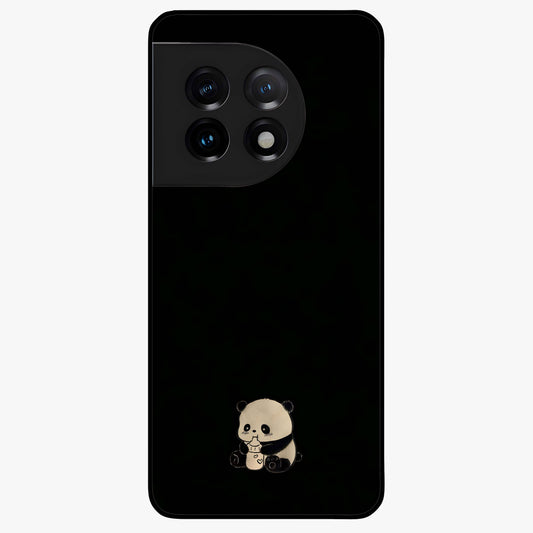 Midnight Panda Love Glass Case for 1+11 adorable front view featuring cute panda artwork on dark background