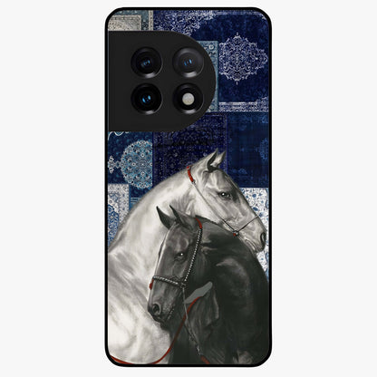 Midnight Stallion Blues Glass Case for 1+11 powerful front view featuring horse artwork in deep blue night tones