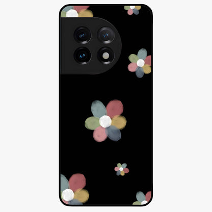 Minimal Floral Charm Glass Case for 1+11 clean front view featuring simple floral artwork with elegant detailing