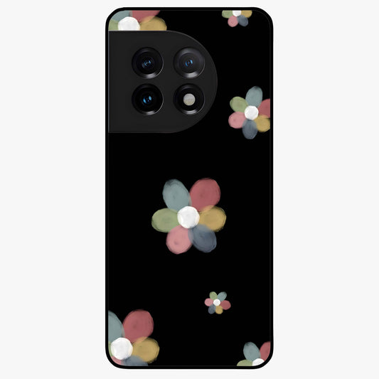 Minimal Floral Charm Glass Case for 1+11 clean front view featuring simple floral artwork with elegant detailing