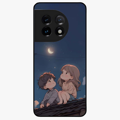 Moonlit Promise Together Glass Case for 1+11 romantic front view featuring couple inspired artwork in night tones
