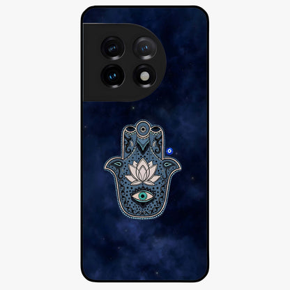Mystic Calm Shield Glass Case for 1+11 serene front view featuring symbolic shield artwork in calming tones