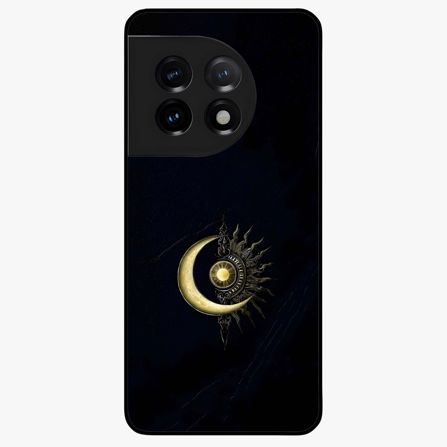 Mystic Lunar Flame Glass Case for 1+11 striking front view featuring moon and flame inspired artwork