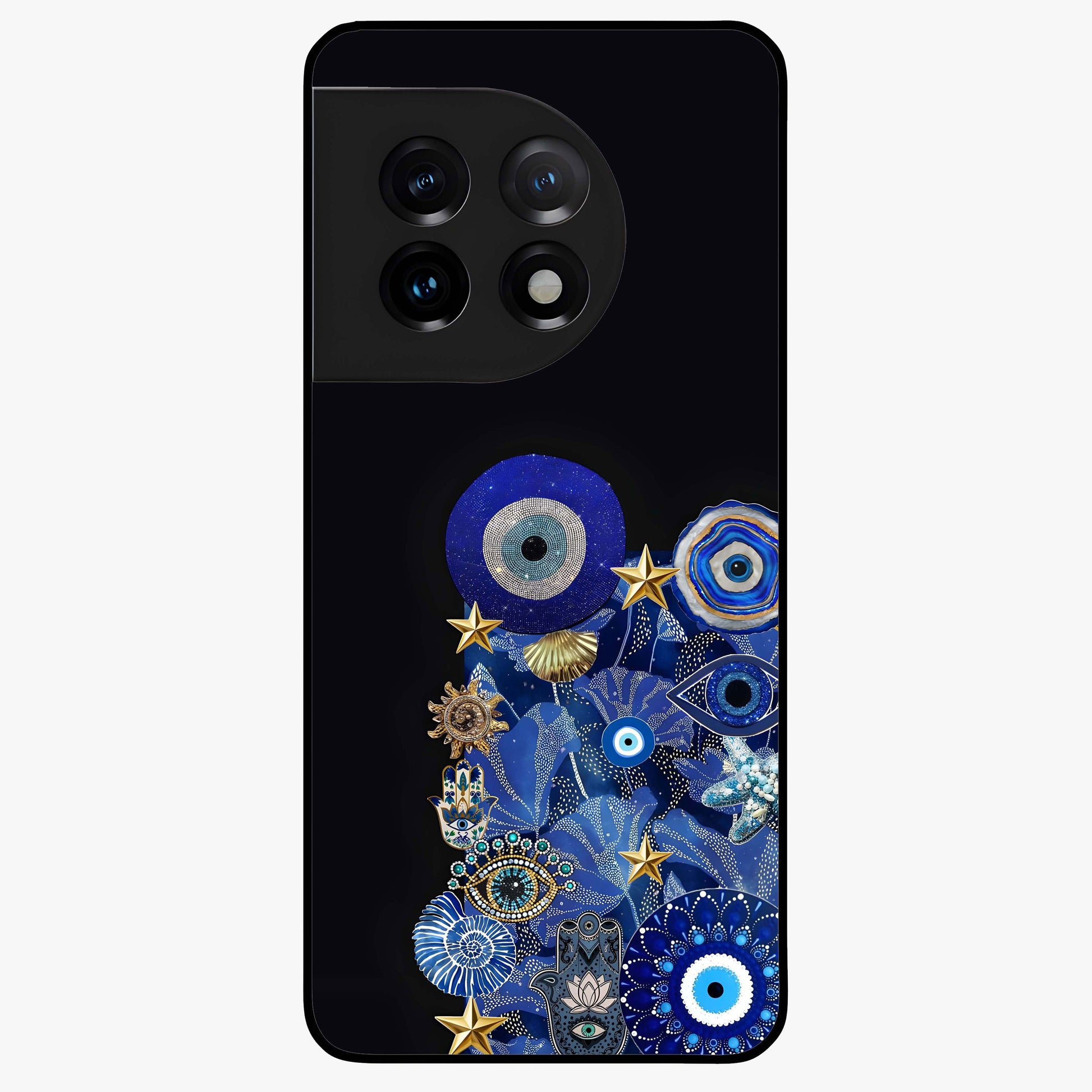 Mystic Ocean Eye Glass Case for 1+11 vibrant front view featuring ocean inspired eye artwork in blue tones