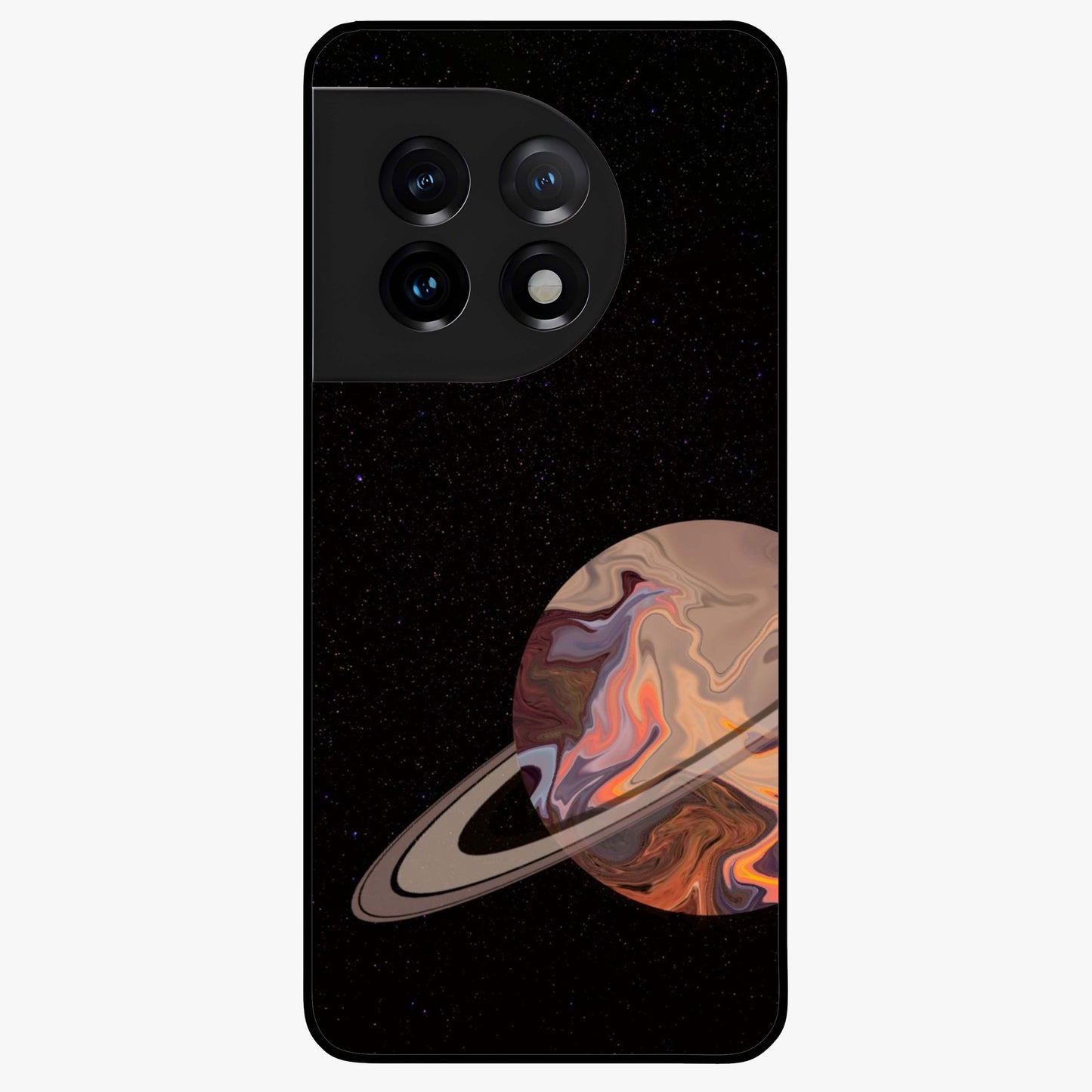 Mystic Saturn Aesthetic Glass Case for 1+11 celestial front view featuring Saturn inspired cosmic artwork