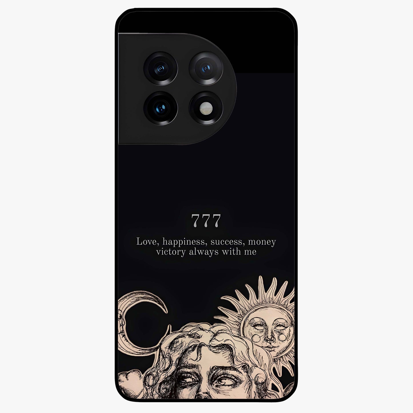 Mystic Victory Aura Glass Case for 1+11 bold front view featuring powerful aura inspired artwork