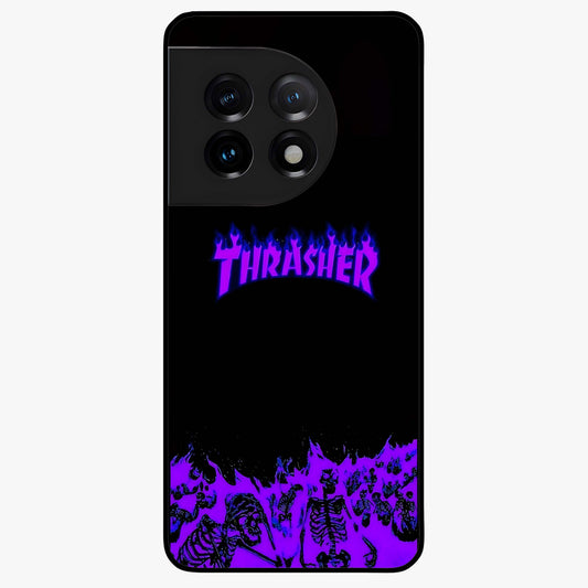 Neon Flame Riot Glass Case for 1+11 intense front view featuring blazing neon flame artwork