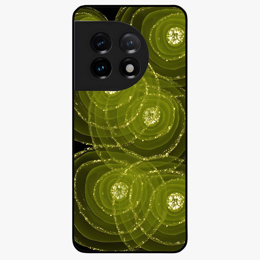 Neon Orbit Bloom Marble Glass Case for 1+11 artistic front view featuring marble texture with neon orbit accents