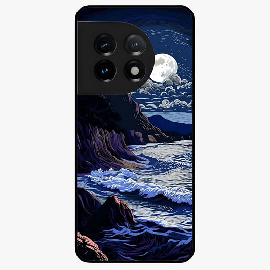 Night Moon Scenery Pattern Glass Case for 1+11 serene front view featuring moonlit landscape pattern artwork